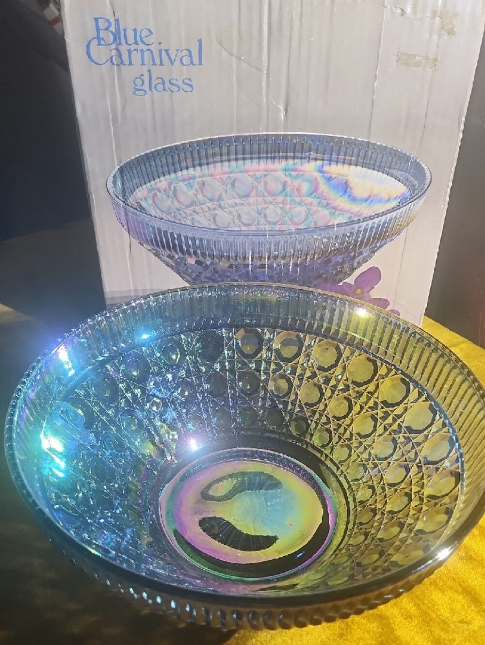 ๐ฅ HOT DEAL Blue Carnival Glass Iridescent Glass Bowl -Indiana Glass - Picture 9 of 9